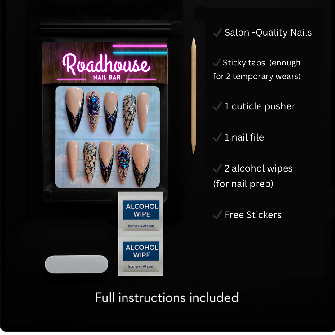Auntie's Heartbreak Galentine’s Press-On Nails – Retro Black & Candy Abstract Hearts (10pcs)