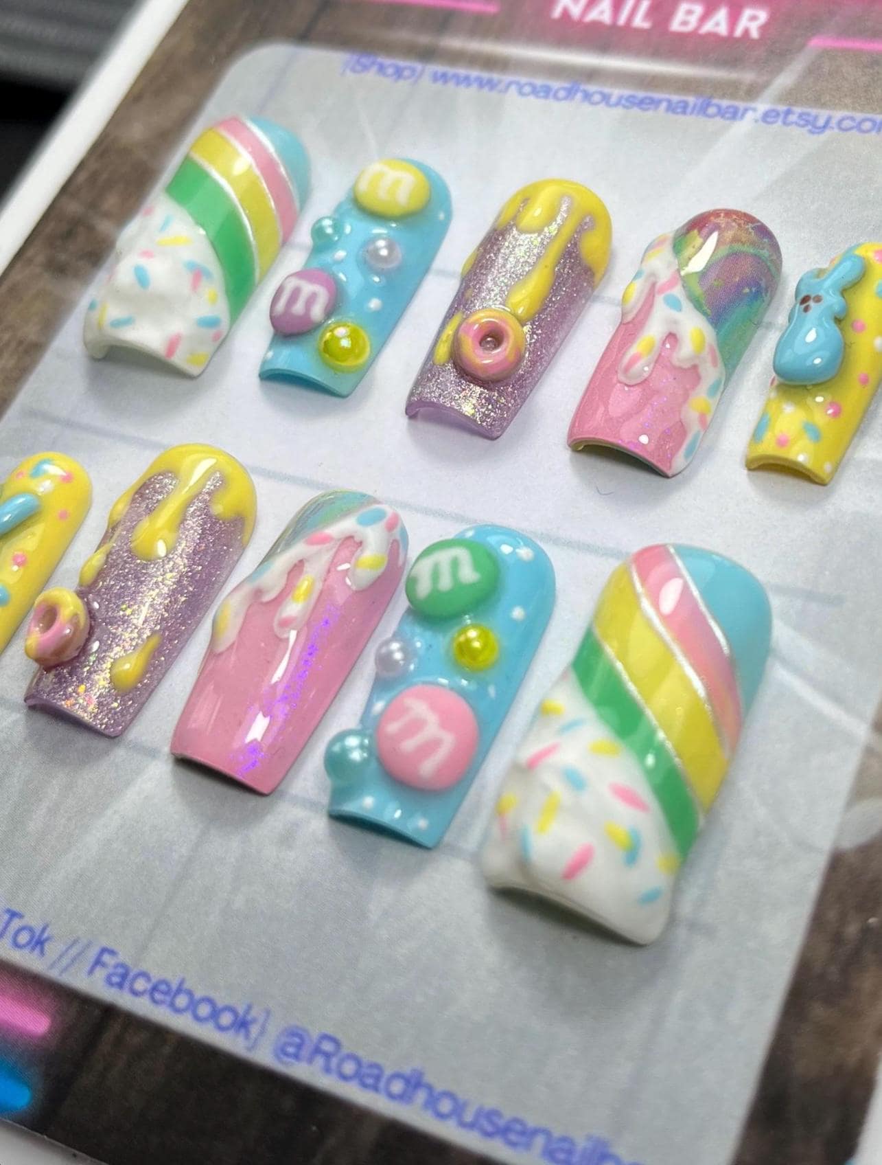 Pastel Easter sweeties Press On Nails | Easter cake Spring Nails | 3D Nail Art pink, yellow blue Nails | Sugar peeps frosting press on nails