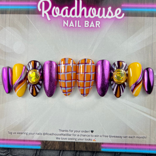 Retro Rush - 70s Inspired Chrome & Graphic Press On Nails