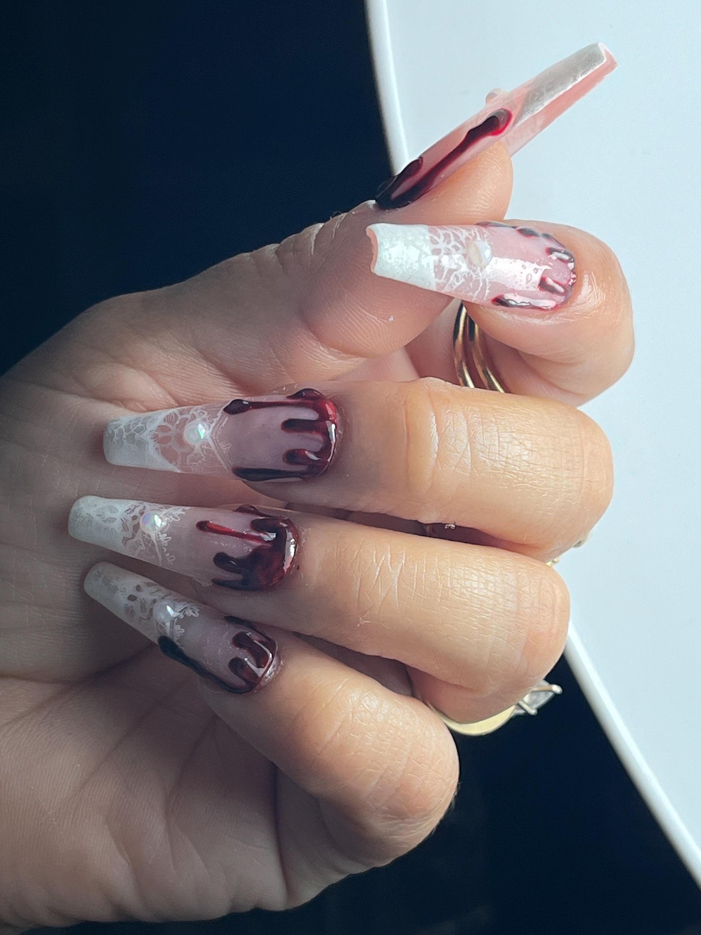 Gothic Bride Press On Nails | gothic wedding Nails | Divorce Glue On Nails | Full Coverage Nails | Handcrafted Nails | Instant Manicure