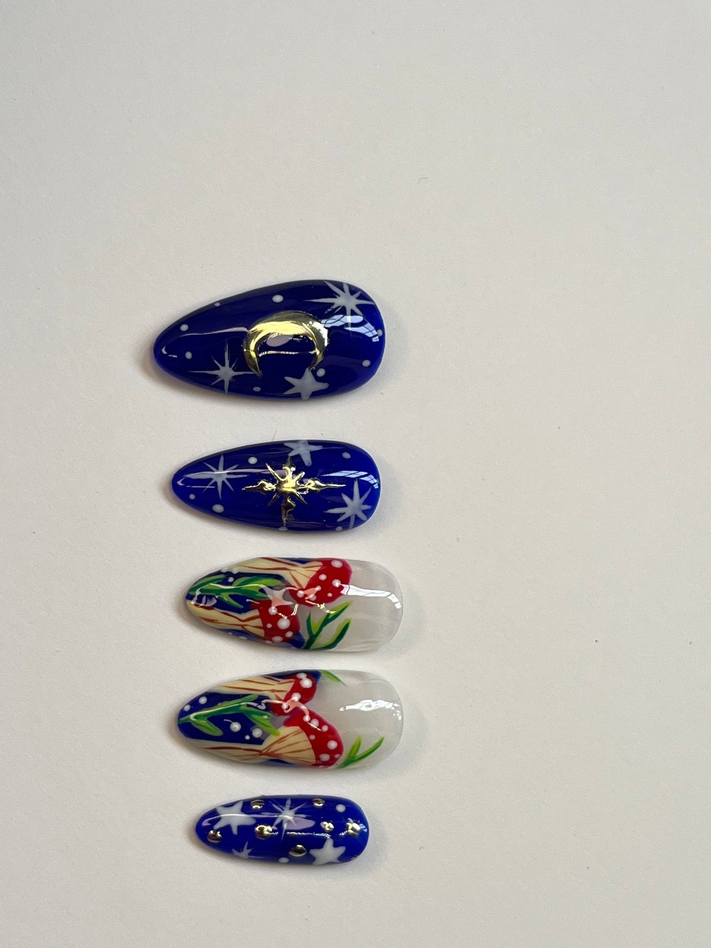 Royal Blue Woodland Press On Nails | Fairycore Celestial Fake Nails | Full Coverage Instant Manicure | Handcrafted Nail 10 Set