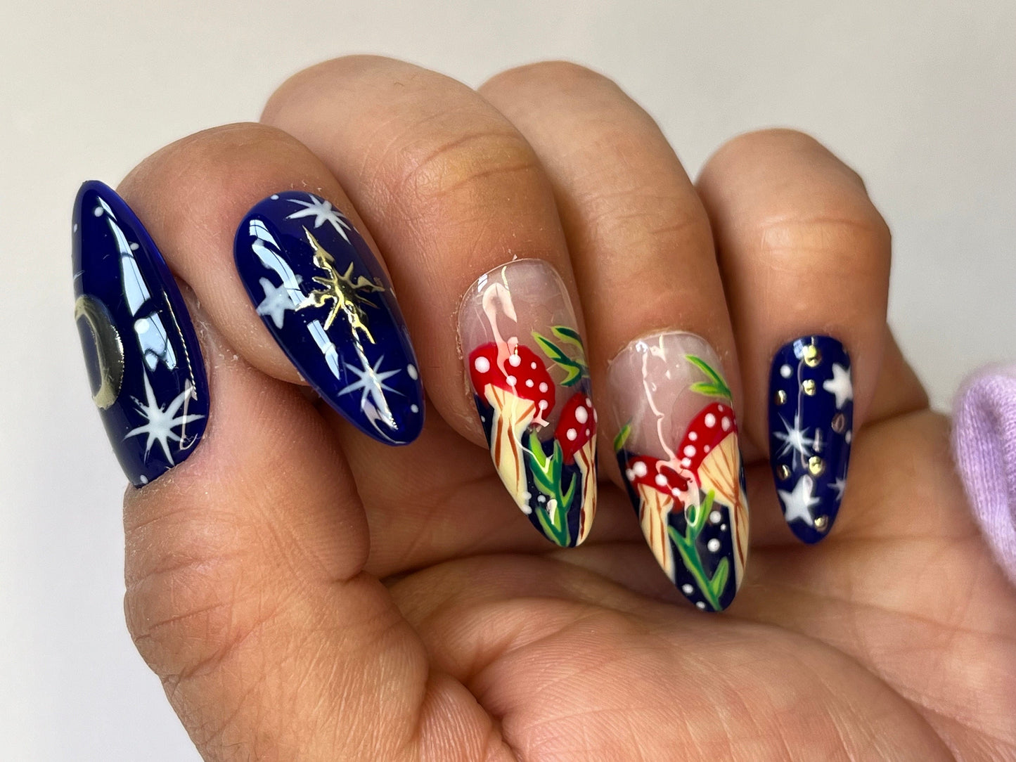 Royal Blue Woodland Press On Nails | Fairycore Celestial Fake Nails | Full Coverage Instant Manicure | Handcrafted Nail 10 Set