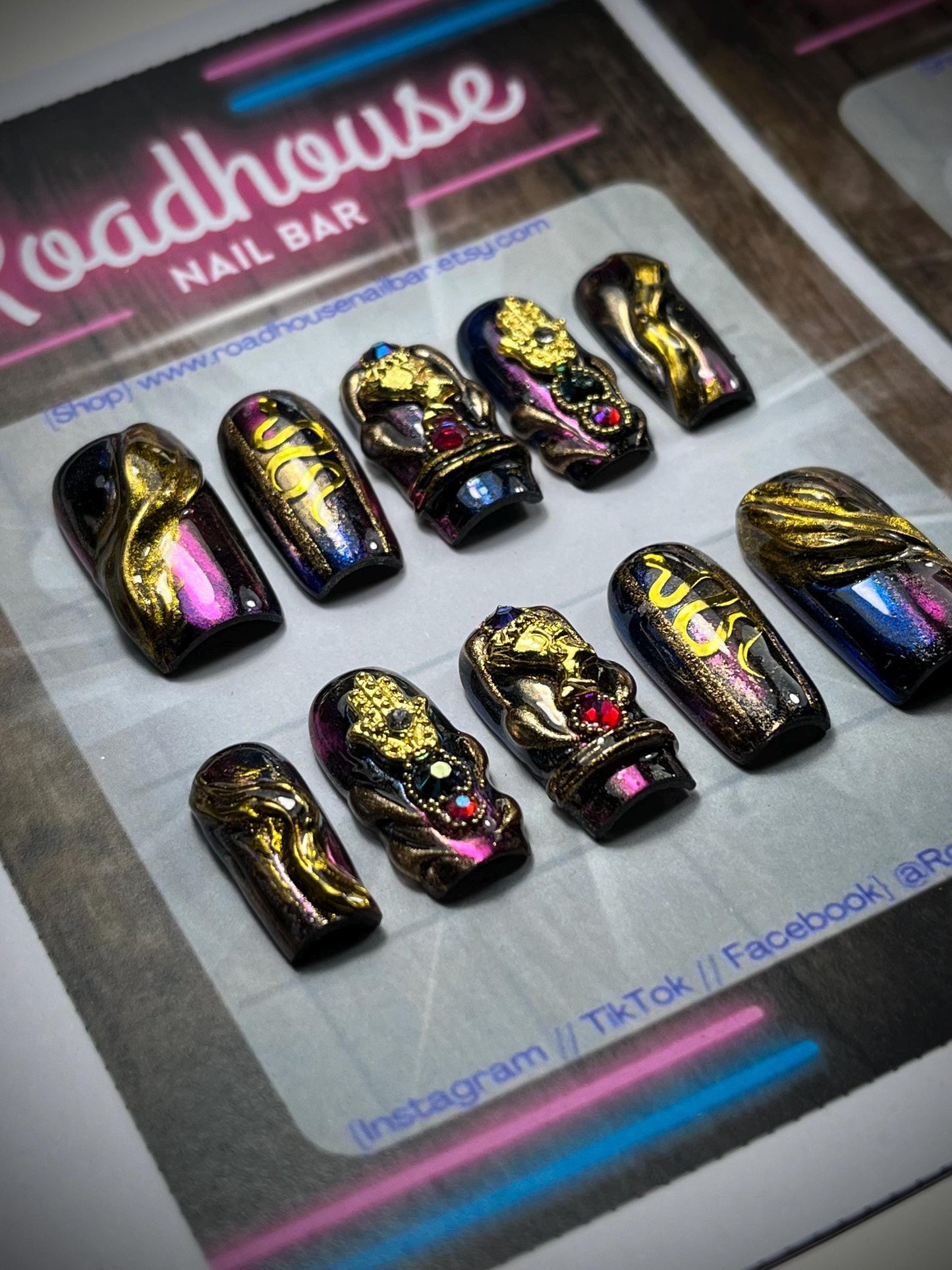 PURPLE and blue chameleon chrome Press On Nails | Egyptian queen luxury Nails | Full Coverage Instant Manicure | Salon Quality Nail Artist