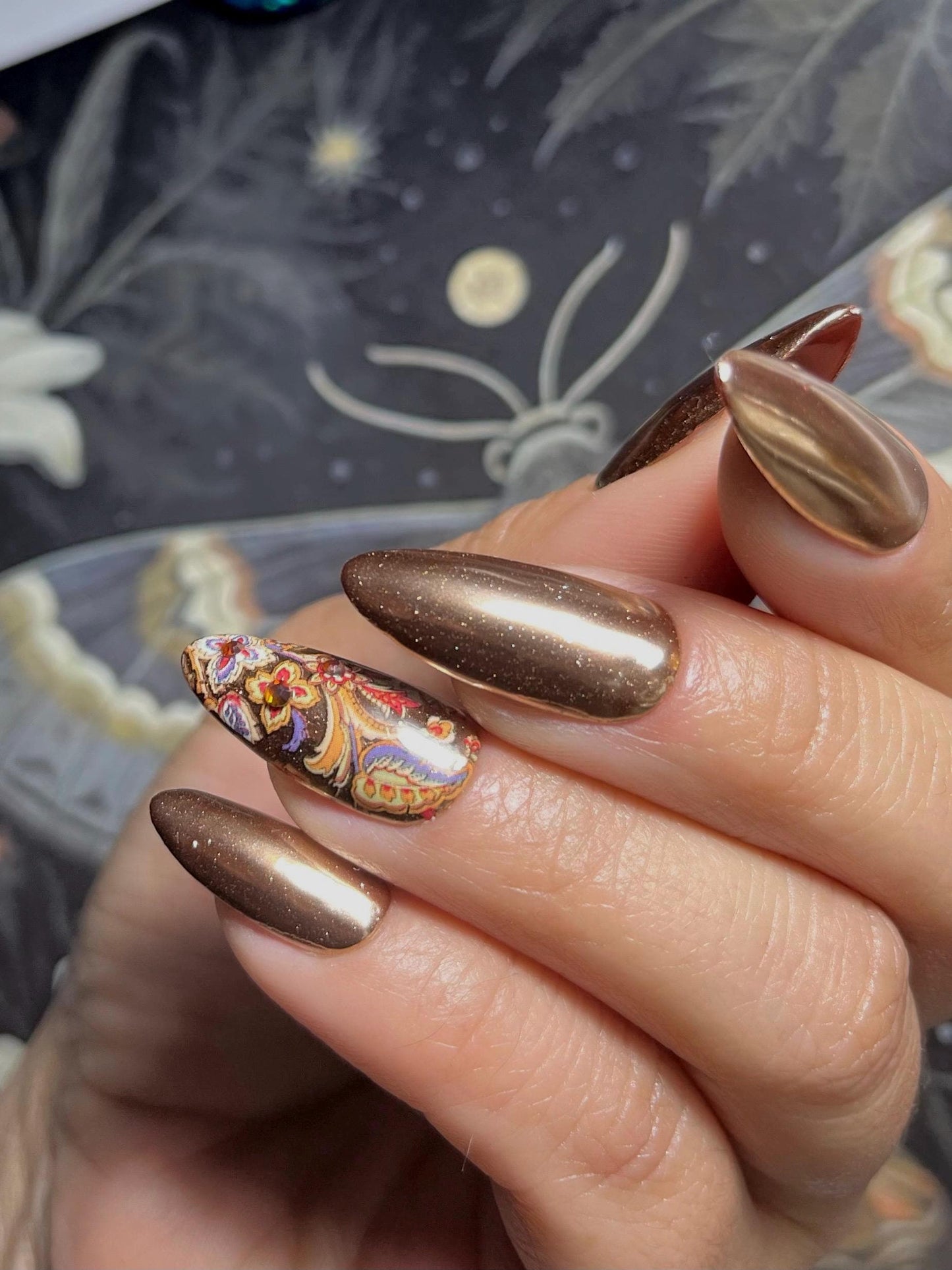 Moscow Mule Press On Nails | Copper and Paisley Fake Nails | Chrome Hand-made Glue On Nails | Metallic Full Coverage Nails | Autumn Nails