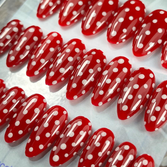 Red Polka Dot Press-On Nails – Rockabilly Vintage Glam (24pcs)