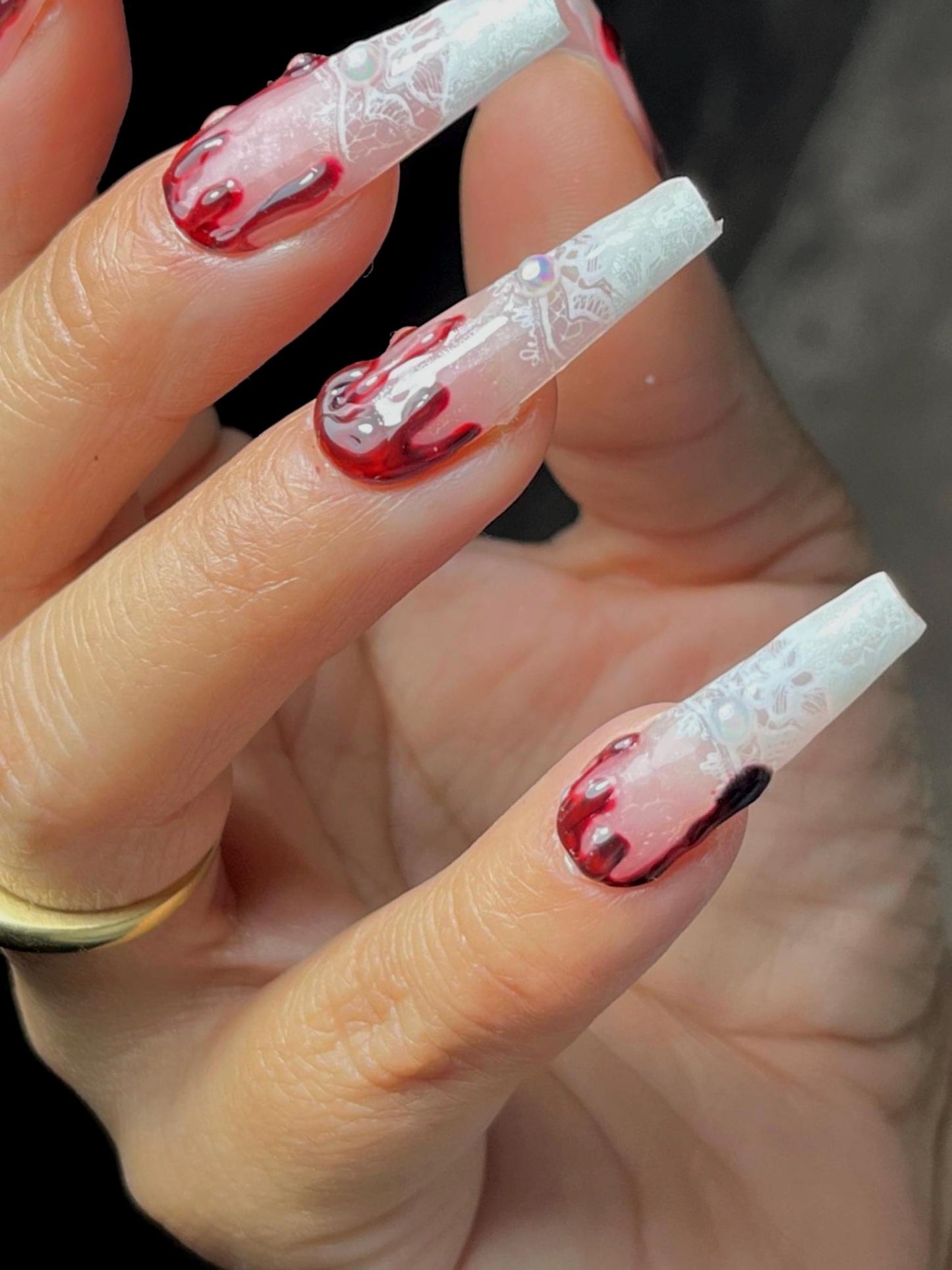 Gothic Bride Press On Nails | gothic wedding Nails | Divorce Glue On Nails | Full Coverage Nails | Handcrafted Nails | Instant Manicure