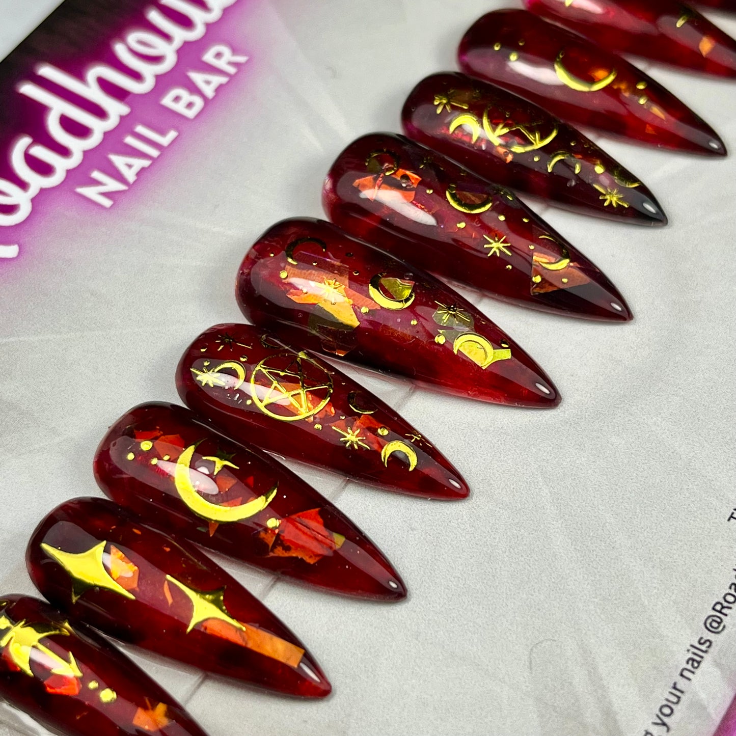 Blood Moon Press-On Nails β Red Aura Celestial Halloween Set (10pcs)