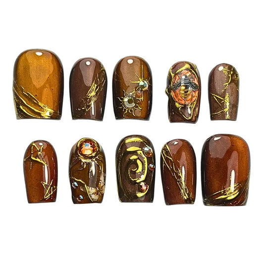 Whimsy Gothic Press-On Nails | Witchy
Cat Eye Aura with Crystals & Gold
Celestial Art | Handmade Alt Nails UK |
Autumn cottagecore Nails