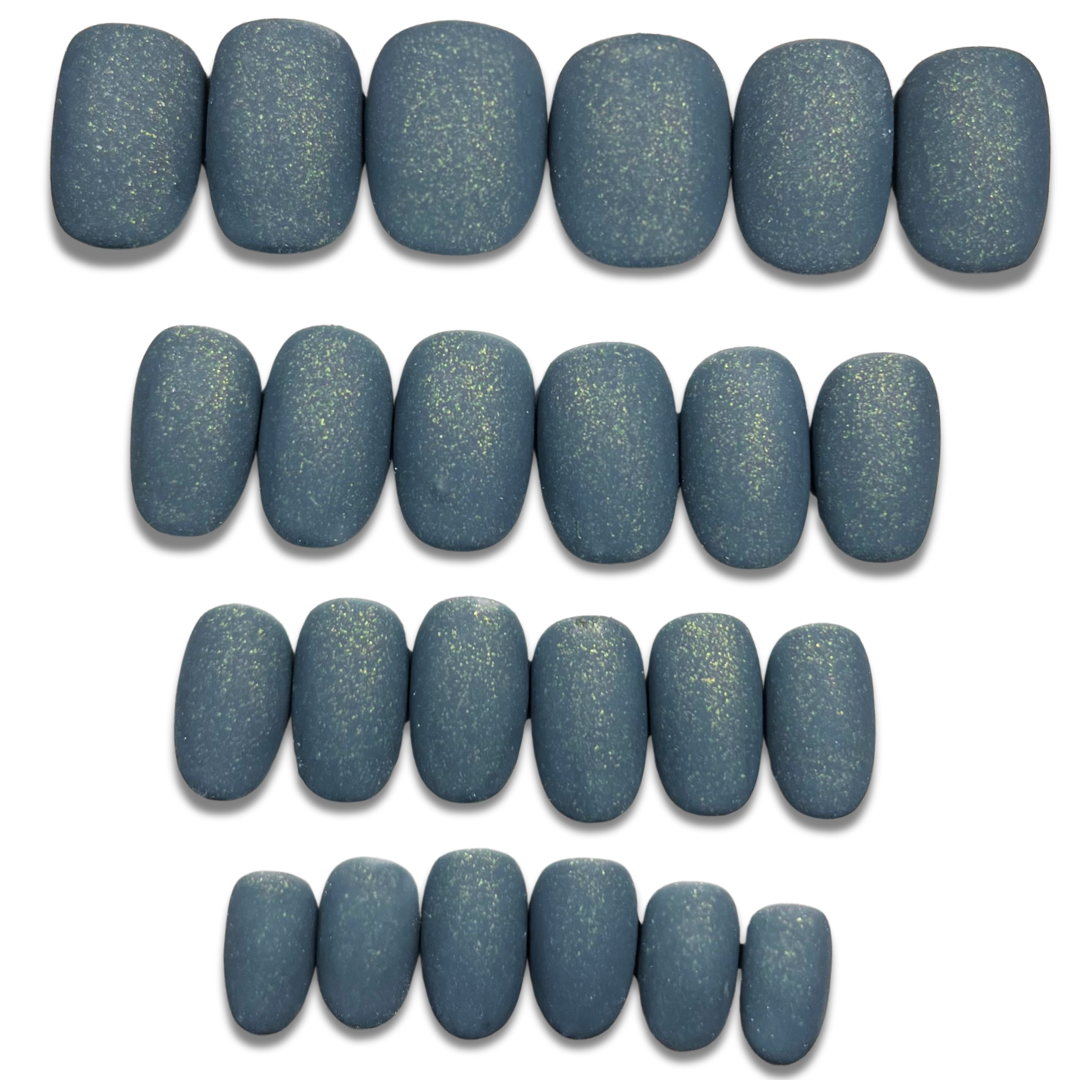 Stone Grey Matte Press-On Nails with Gold Flecks – Subtle Luxe Vibes (24pcs)