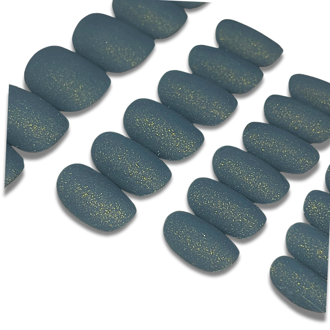 Stone Grey Matte Press-On Nails with Gold Flecks – Subtle Luxe Vibes (24pcs)