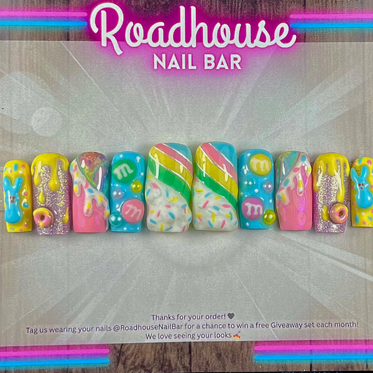 Pastel Sweet Treat Press-On Nails | 3D Marshmallow & Mallow Nails | Easter Candy Nail Art | Handmade UK Press Ons (10pcs)