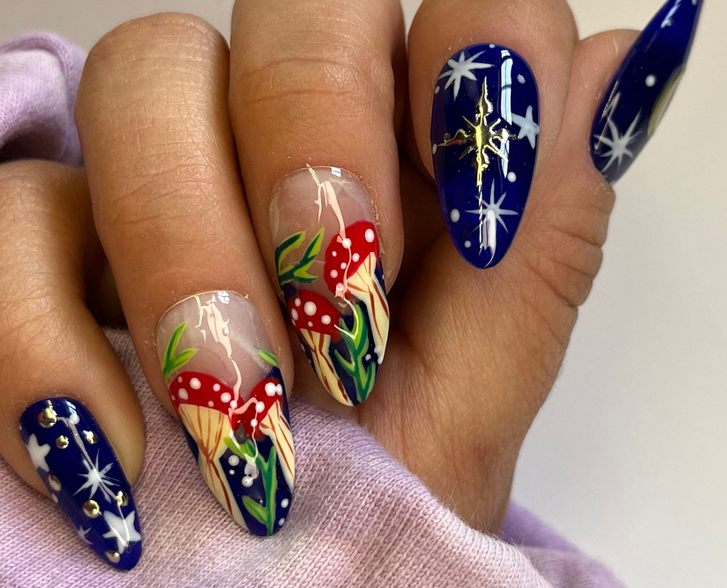 Royal Blue Woodland Press On Nails | Fairycore Celestial Fake Nails | Full Coverage Instant Manicure | Handcrafted Nail 10 Set