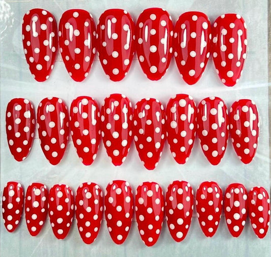 Red Polka Dot Press-On Nails – Rockabilly Vintage Glam (24pcs)