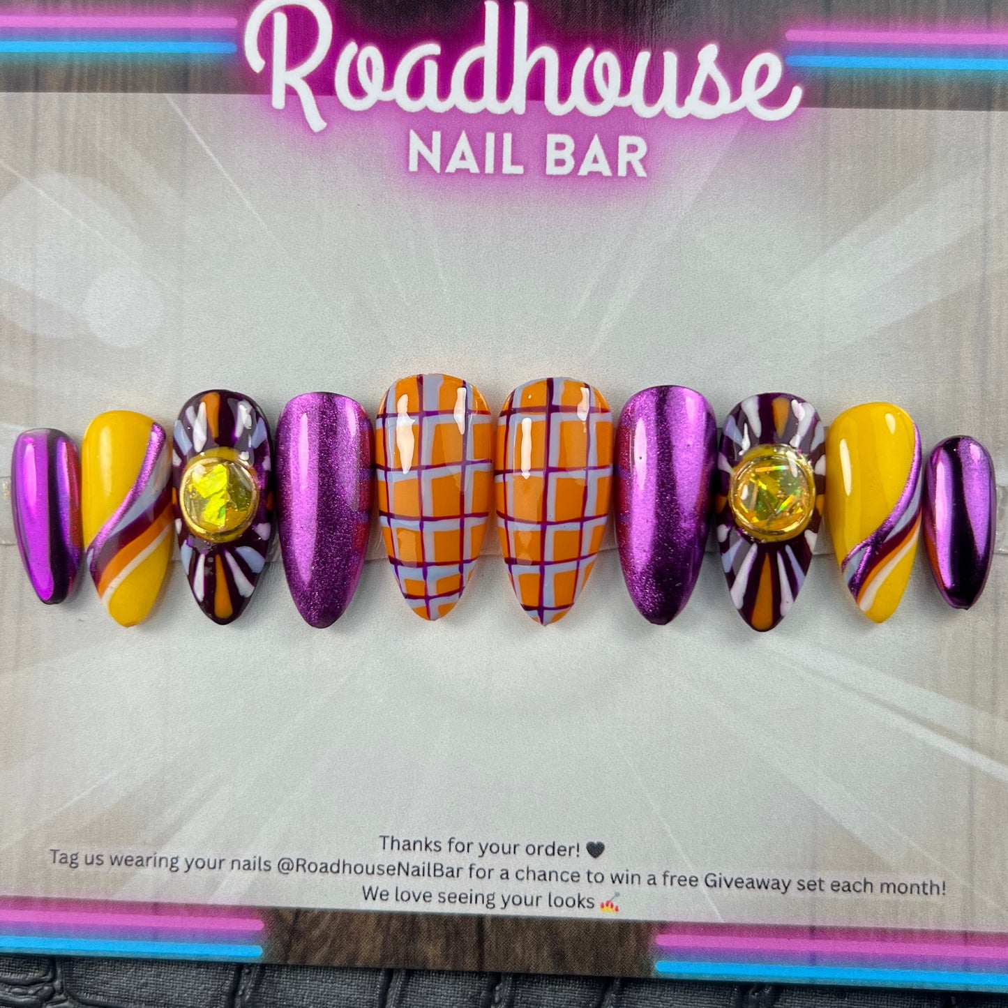 Retro Rush - 70s Inspired Chrome & Graphic Press On Nails