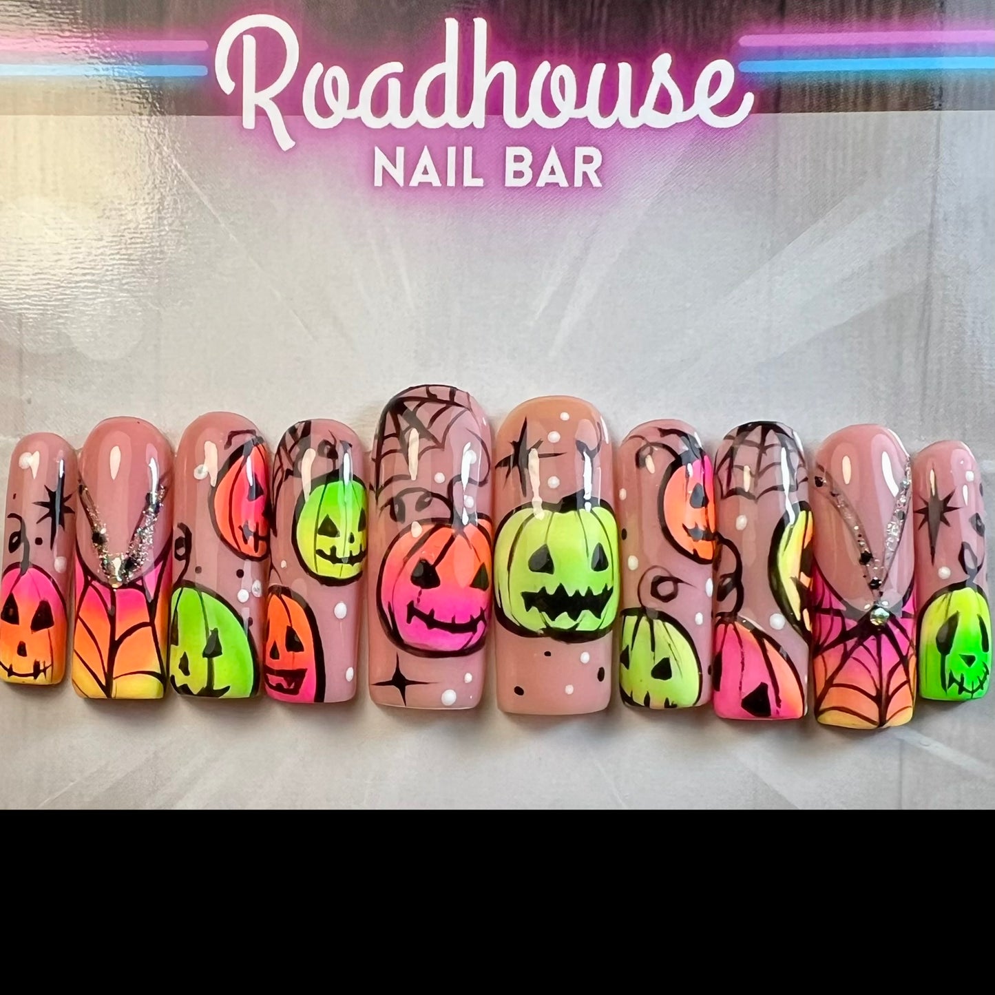 Neon Pumpkin Halloween Press-On Nails