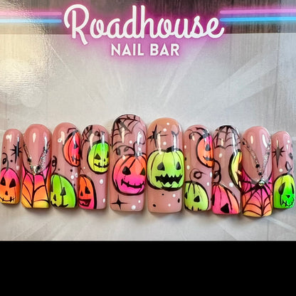 Neon Pumpkin Halloween Press-On Nails