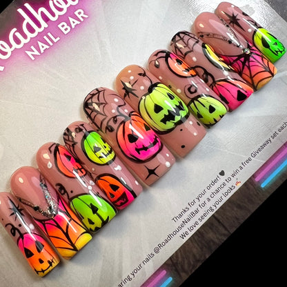 Neon Pumpkin Halloween Press-On Nails
