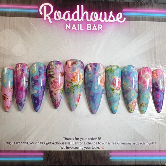 Fairycore Cottagecore Press On Nails | Pastel Floral Patchwork Aesthetic