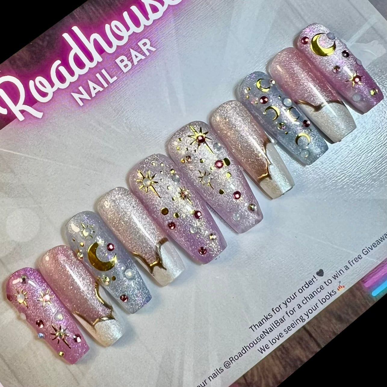 Celestial Coquette Press-On Nails | Pink Moon & Star Glitter Nails