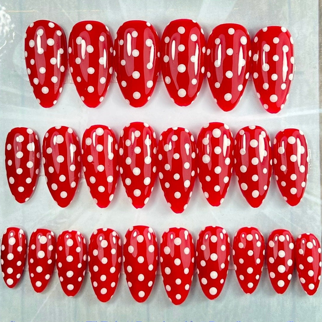 Vintage Classic Red Rockabilly Retro Press-On Nails. (24pcs)