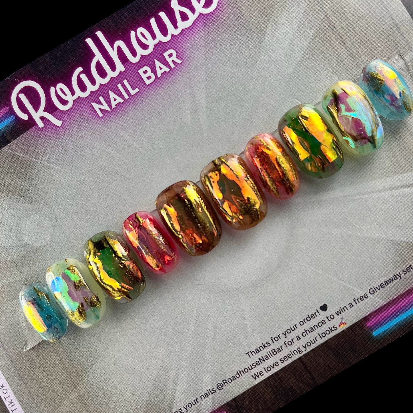 Stained Glass Jelly Press-On Nails | Aura Chrome Sea Glass Nails | Ethereal Luxury Press Ons | Handmade UK (10pcs)