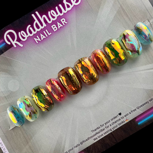 Stained Glass Jelly Press-On Nails | Aura Chrome Sea Glass Nails | Ethereal Luxury Press Ons | Handmade UK (10pcs)