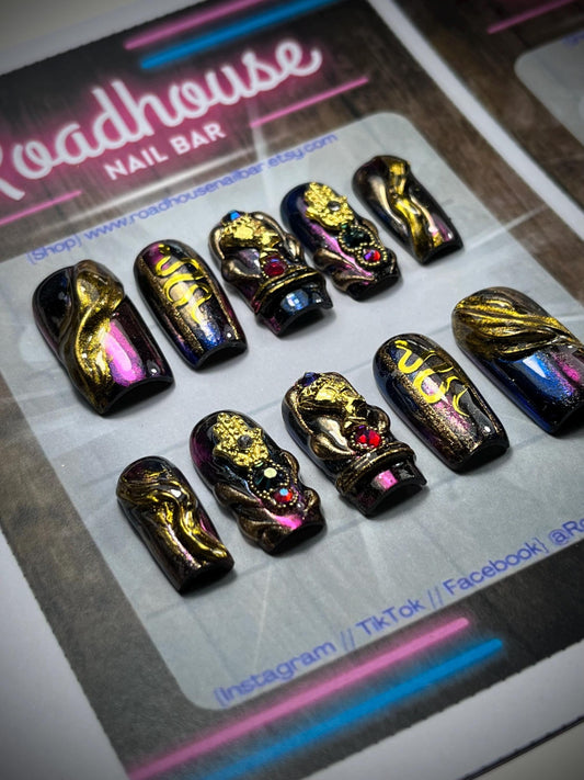 PURPLE and blue chameleon chrome Press On Nails | Egyptian queen luxury Nails | Full Coverage Instant Manicure | Salon Quality Nail Artist