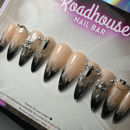 Gothic Bridal Press On Nails: White to Black Thermal Smoke Effect, Alternative Wedding