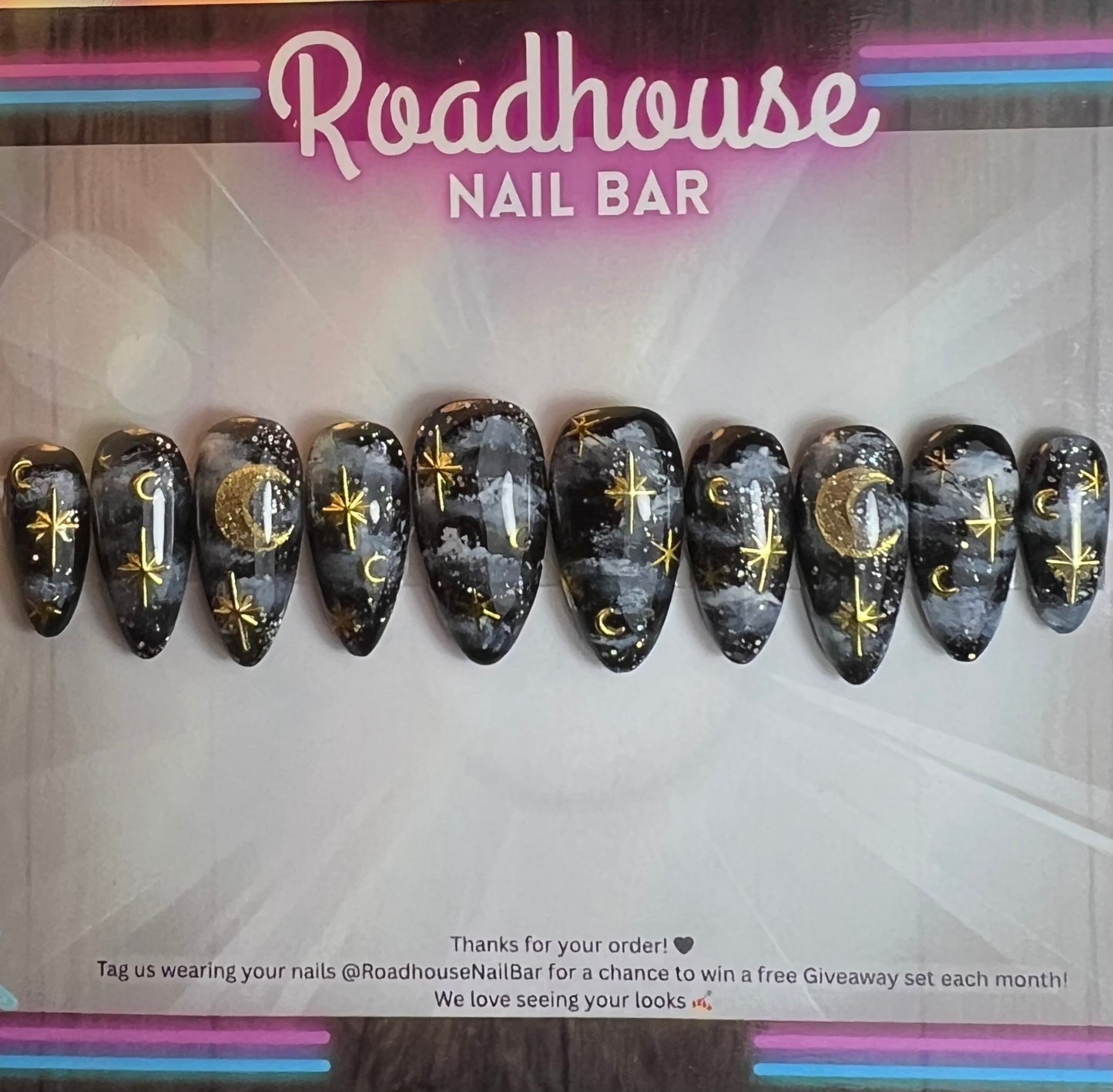 Celestial Night Sky Press-On Nails | Moon & Stars Galaxy Nail Set
