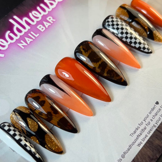 Alternative Rock Chick Press-On Nails | Checkerboard & Tortoiseshell Skater Nails