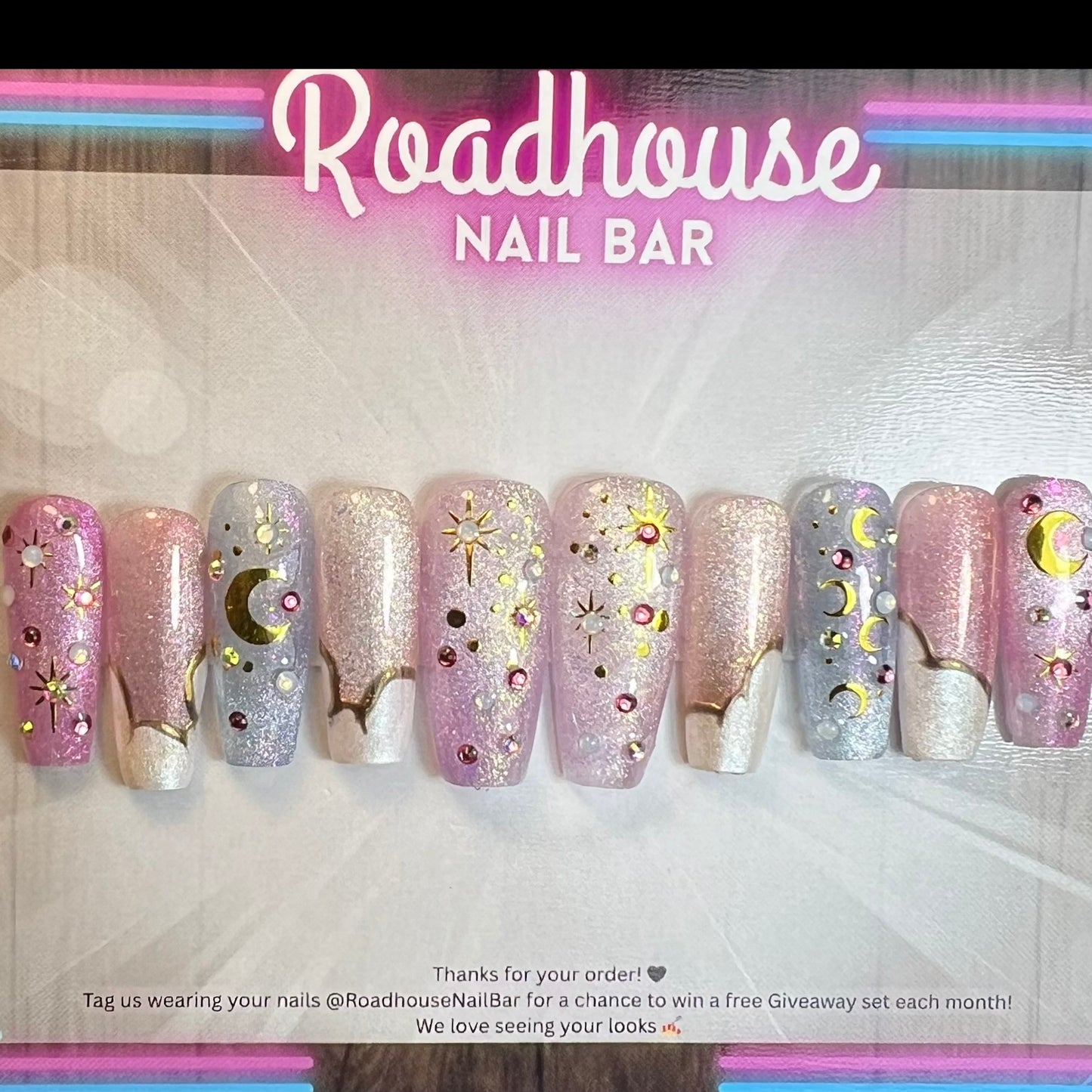 Celestial Coquette Press-On Nails | Pink Moon & Star Glitter Nails