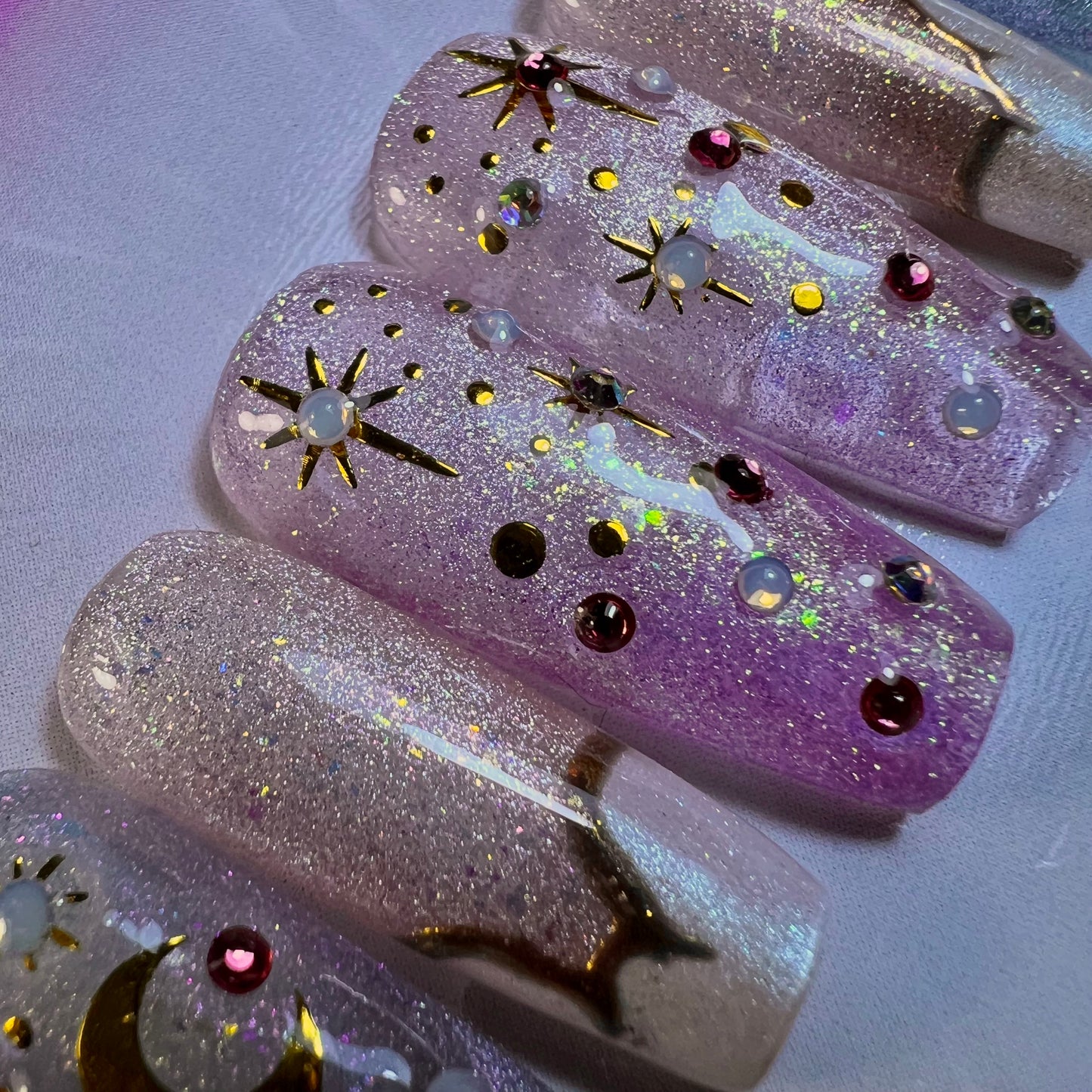 Celestial Coquette Press-On Nails | Pink Moon & Star Glitter Nails