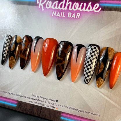 Alternative Rock Chick Press-On Nails | Checkerboard & Tortoiseshell Skater Nails