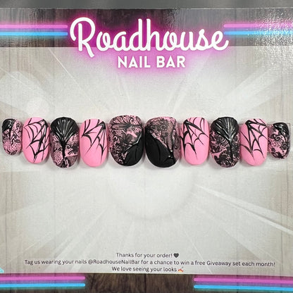 Gothic Spiderweb Press-On Nails | Black Pink Halloween Alternative Nail Set