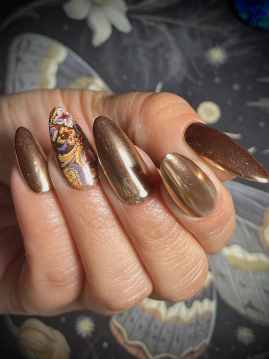 Moscow Mule Press On Nails | Copper and Paisley Fake Nails | Chrome Hand-made Glue On Nails | Metallic Full Coverage Nails  | Autumn Nails