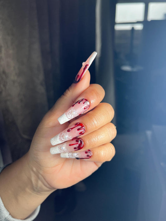 Gothic Bride Press On Nails | gothic wedding Nails | Divorce Glue On Nails | Full Coverage Nails  | Handcrafted Nails | Instant Manicure