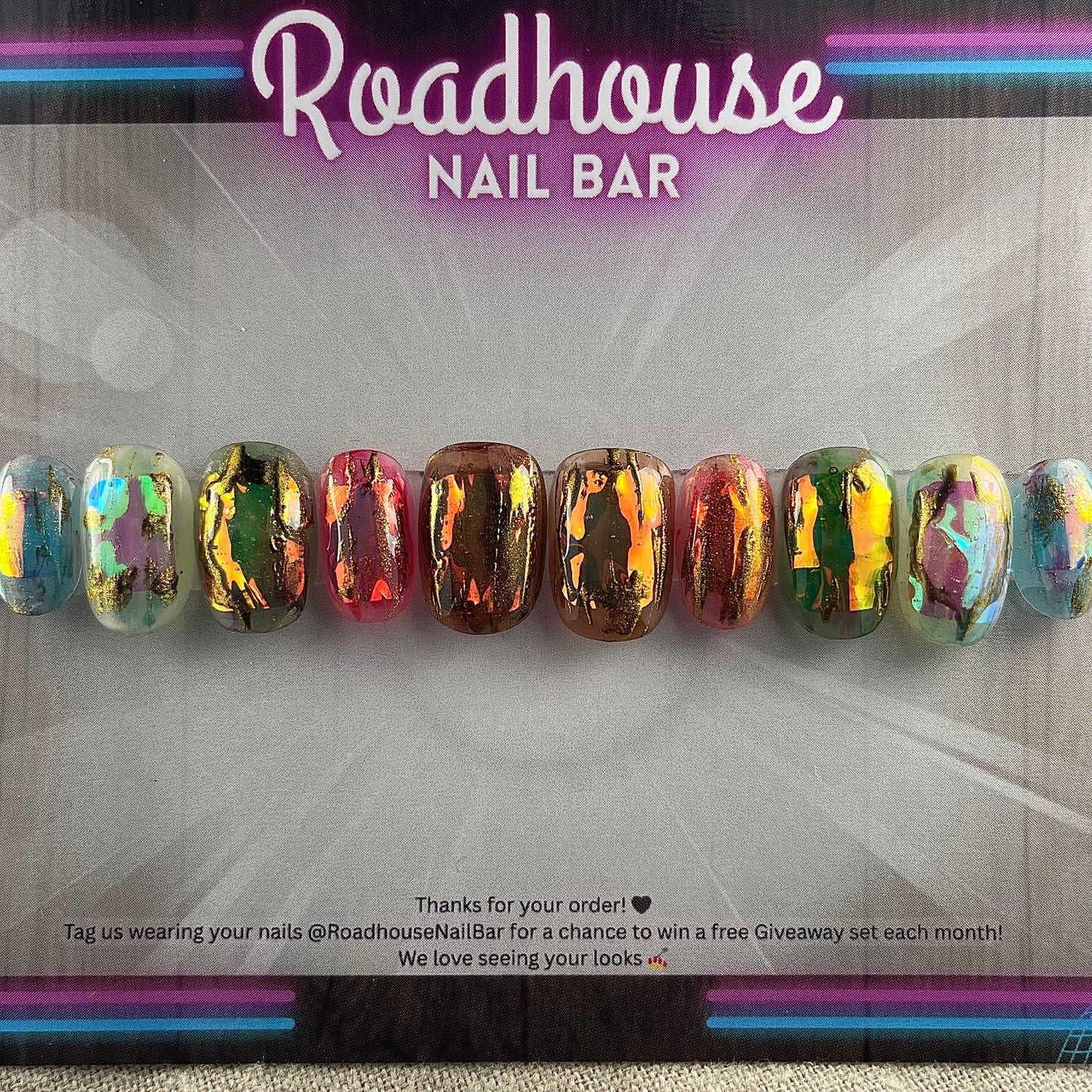 Stained Glass Jelly Press-On Nails | Aura Chrome Sea Glass Nails | Ethereal Luxury Press Ons | Handmade UK (10pcs)