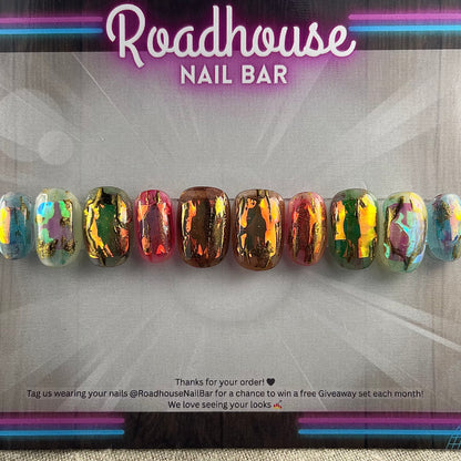 Stained Glass Jelly Press-On Nails | Aura Chrome Sea Glass Nails | Ethereal Luxury Press Ons | Handmade UK (10pcs)