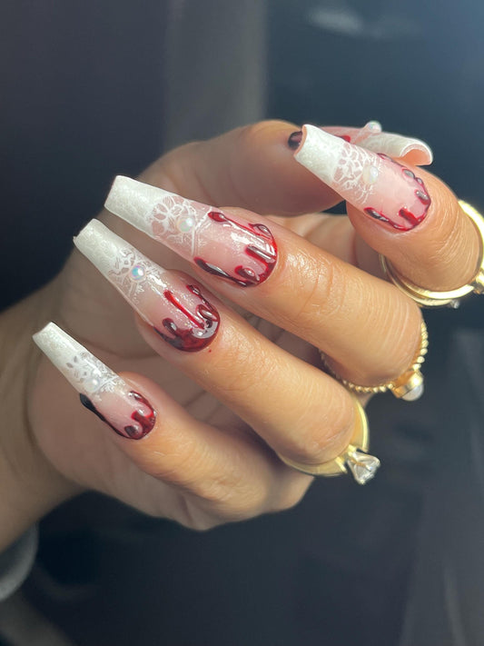 Gothic Bride Press On Nails | gothic wedding Nails | Divorce Glue On Nails | Full Coverage Nails  | Handcrafted Nails | Instant Manicure