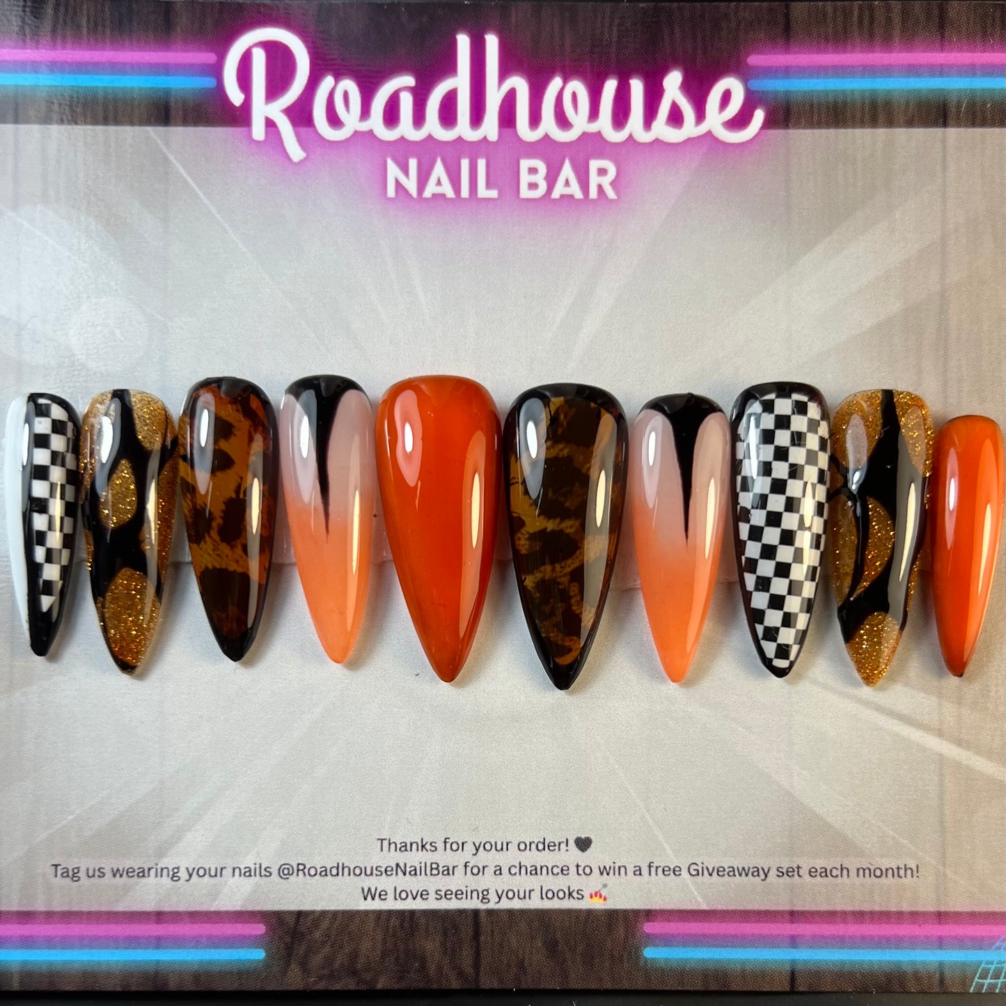 Alternative Rock Chick Press-On Nails | Checkerboard & Tortoiseshell Skater Nails