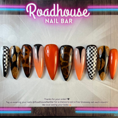 Alternative Rock Chick Press-On Nails | Checkerboard & Tortoiseshell Skater Nails