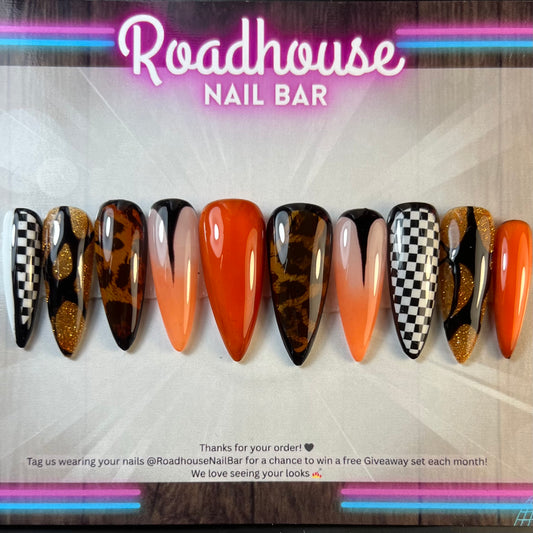 Alternative Rock Chick Press-On Nails | Checkerboard & Tortoiseshell Skater Nails
