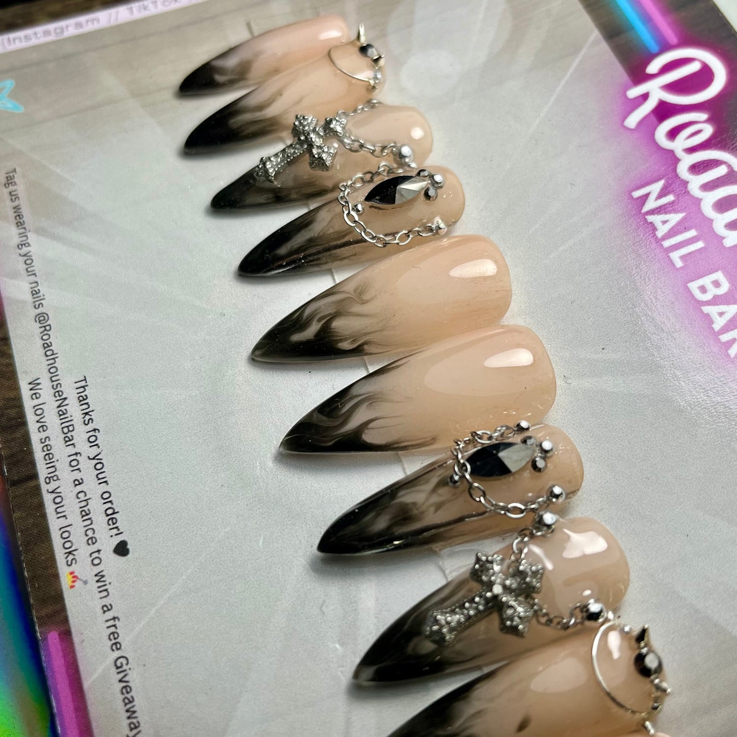 Gothic Bridal Press On Nails: White to Black Thermal Smoke Effect, Alternative Wedding