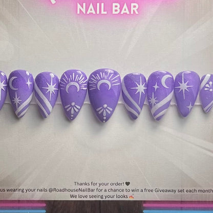 Midnight Magic Press-On Nails – Purple Gothic Moon & Star Set (10pcs)