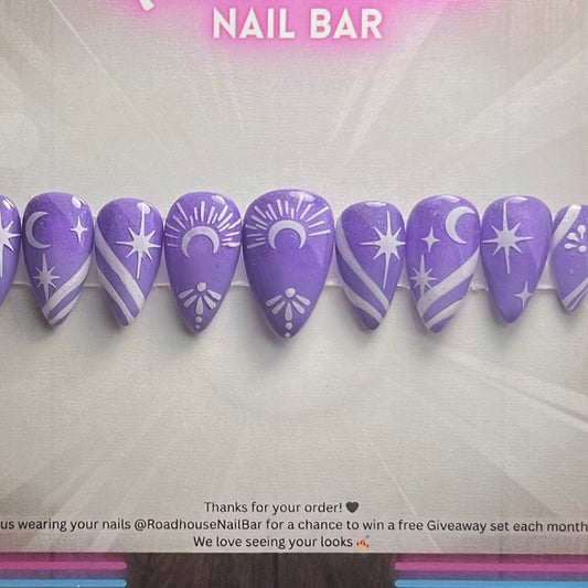 Midnight Magic Press-On Nails – Purple Gothic Moon & Star Set (10pcs)