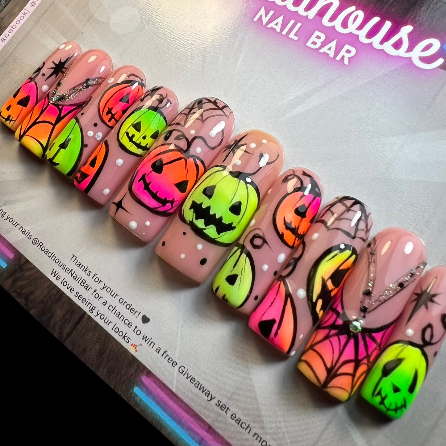 Neon Pumpkin Halloween Press-On Nails