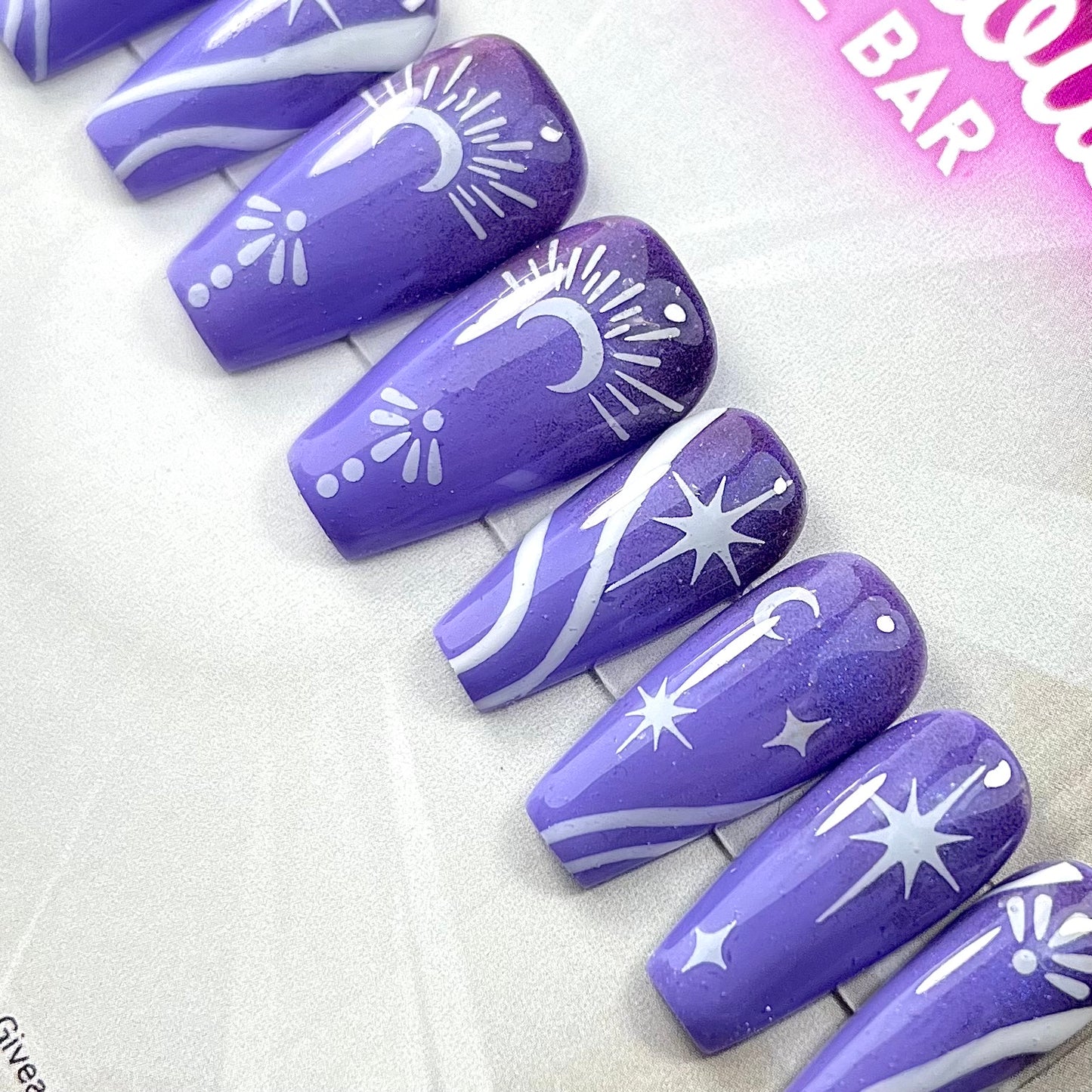 Midnight Magic Press-On Nails – Purple Gothic Moon & Star Set (10pcs)