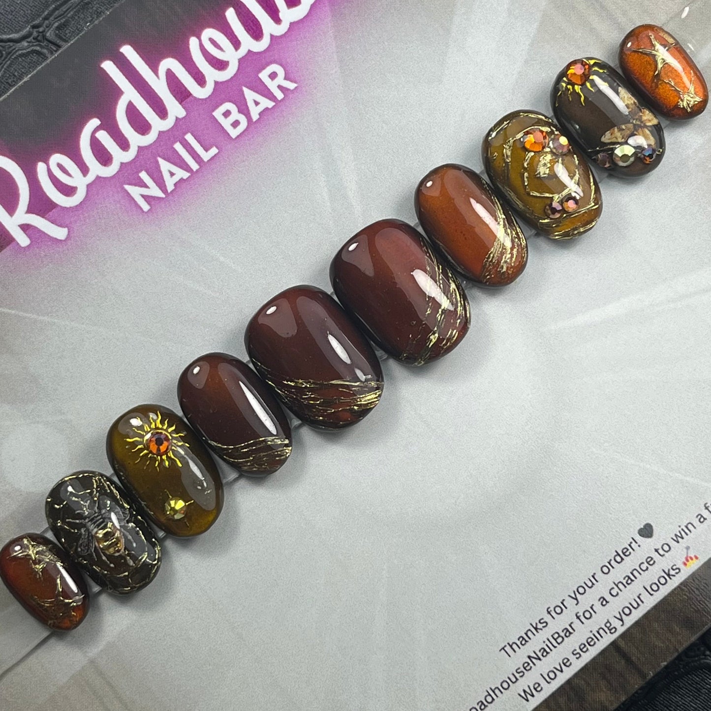 Whimsy Gothic Press-On Nails | Witchy
Cat Eye Aura with Crystals & Gold
Celestial Art | Handmade Alt Nails UK |
Autumn cottagecore Nails