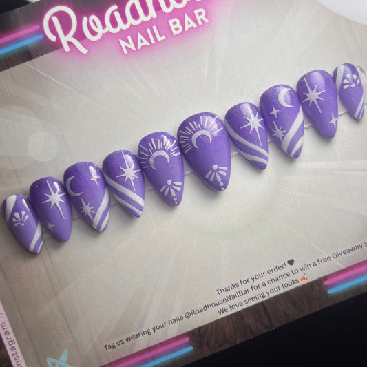 Midnight Magic Press-On Nails – Purple Gothic Moon & Star Set (10pcs)