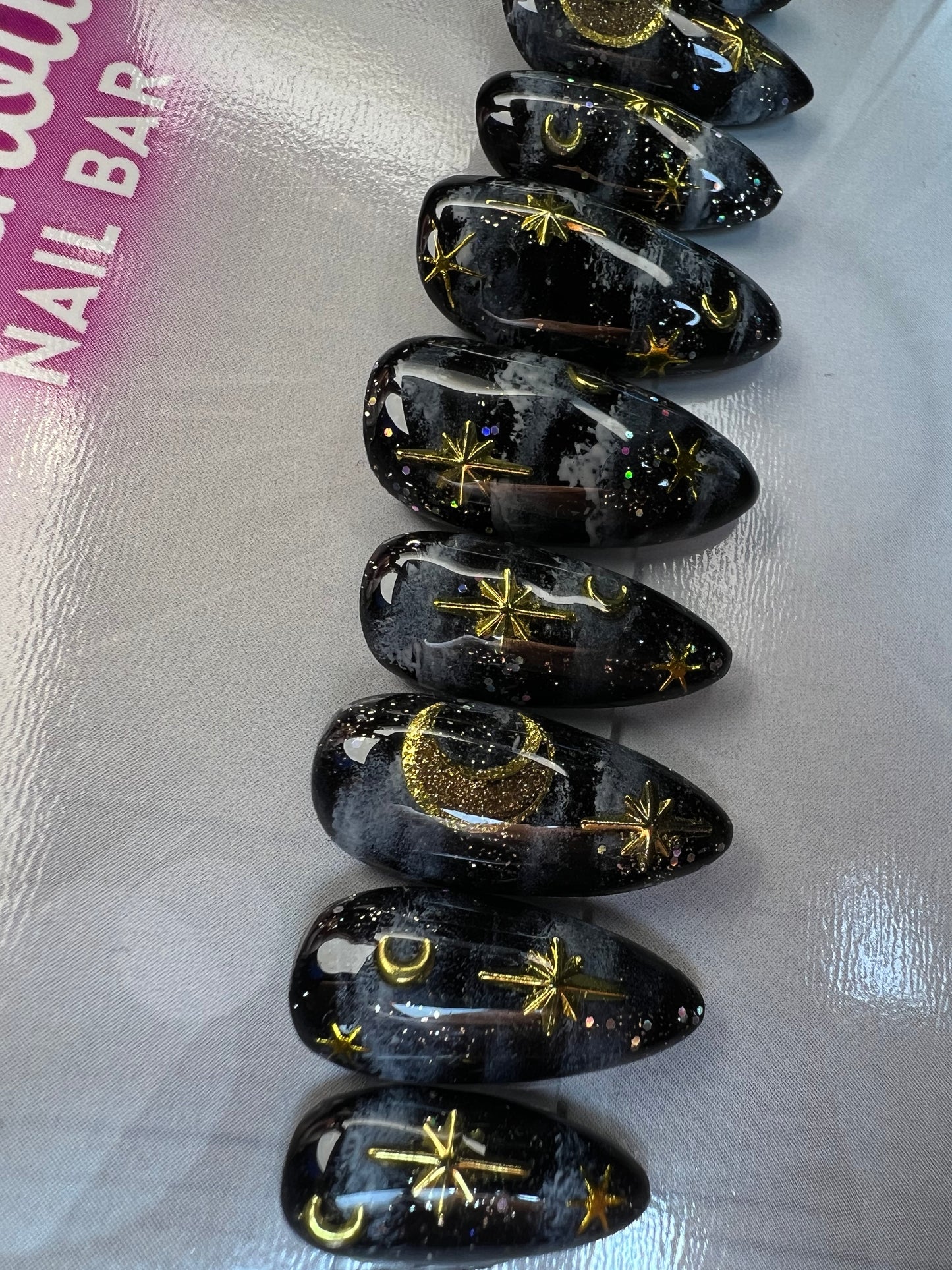 Celestial Night Sky Press-On Nails | Moon & Stars Galaxy Nail Set
